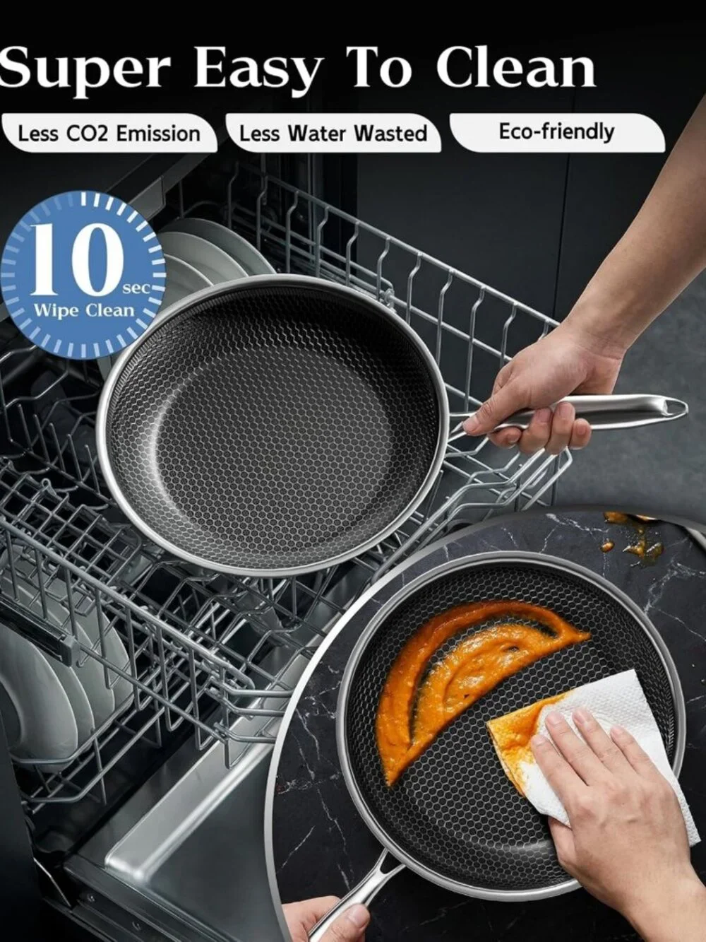 Nonstick Honeycomb Skillet Set, 8-10-12 Inch, PFOA-Free, Scratch-Proof, Oven